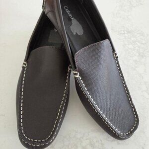 Calvin Klein New Chocolate Brown Textured Leather Moccasin Loafers 12